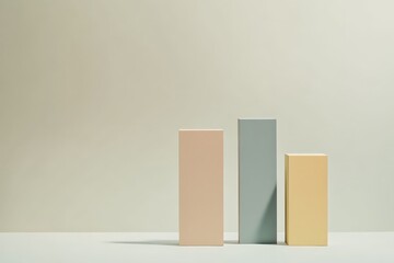 Leinwandbilder - Three pastel-colored, three-dimensional blocks arranged on a subtle background, creating a serene and abstract visual with a soft and pleasing geometric design.