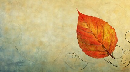 Wall Mural - elegant autumn leaf illustration with whimsical swirls and lined textured background, ample copy spa