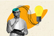© deagreez - Composite trend artwork sketch image 3D photo collage of student young guy eyewear rope idea lamp half head mind read book education