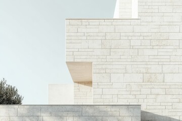 Poster - A modern building with a beige stone exterior and geometric design, reflecting contemporary architectural aesthetics and the blending of form with function.