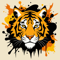 Sticker - Tiger head splatter paint creating an abstract lion face