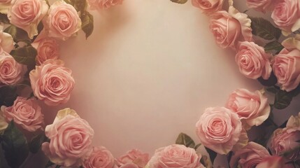Poster - Delicate pink roses form a beautiful circular arrangement, creating an inviting space for decoration. Their soft petals and green leaves enhance the overall aesthetic, perfect for any occasion.