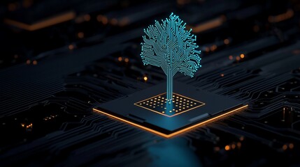 Canvas Print - digital tree growing from a microchip.