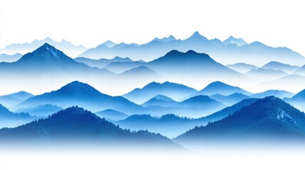 Naklejka na meble Serene Blue Mountain Landscape with Layers of Fog and Soft Hues Ideal for Nature Photography, Travel Illustrations, and Dreamy Backgrounds