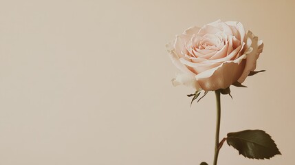 Leinwandbilder - A solitary pale blush rose against a muted taupe background, close-up shot, Minimalist style