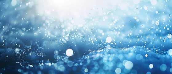 Wall Mural - blurry blue water surface with shimmering bubbles and gentle splashes, illuminated by sunlight, crea