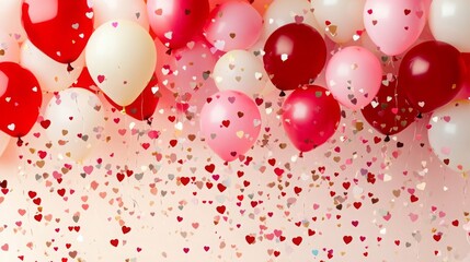 Poster - A vibrant display of heart-shaped balloons in various colors fills the air, creating a joyful and romantic ambiance. Perfect for parties, events, or celebrations that emphasize love and connection.