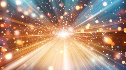 Wall Mural - abstract golden light beams and particles expanding in space