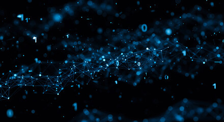 Digital Network Connection Abstract Blue Binary Data Flow Background