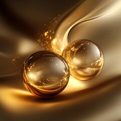 Wall Mural - golden spheres glowing with futuristic energy on abstract background