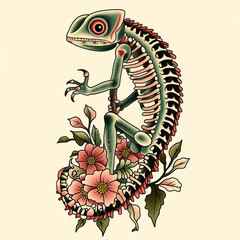 Wall Mural - Chameleon tattoo flash illustration