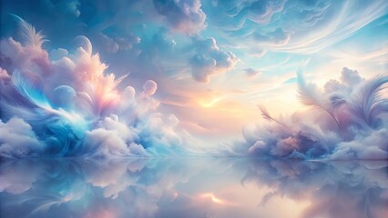 Wall Mural - Serene Dreamscape Pastel Clouds and Feathery Textures Reflecting on Calm Waters