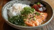 © ntpscl - Pouring Ochazuke Grilled Salmon with Pickled Plum and Nori at a Japanese Eatery