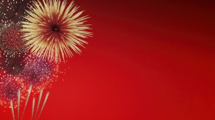 Wall Mural - fireworks on a red background