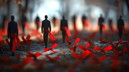 Wall Mural - 3d virtual walk for world aids day: show your support in red