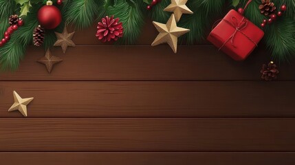 Wall Mural - Christmas decoration on wooden background
