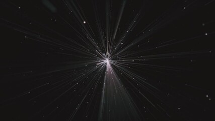 Wall Mural - Cosmic interstellar hyperspace motion background animation. Flying at warp speed through glowing star light beams and particles in space. Galaxy starburst explosion animation.