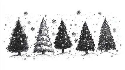 Wall Mural - doodle christmas tree card. doodle fir-trees snow season concept. winter holiday background