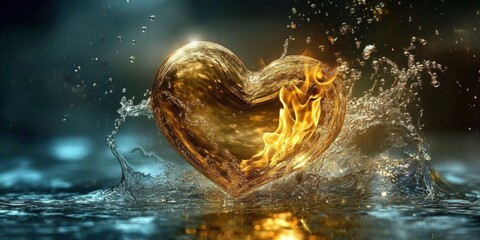 Wall Mural - this artwork depicts the duality of fire and water through a golden heart.