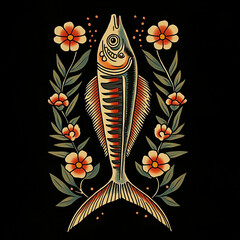 Wall Mural - Marlin tattoo flash illustration