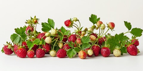 charming wild strawberries displayed against a clean white background, showcasing the natural beauty