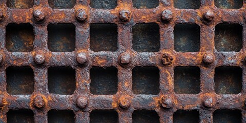 Poster - Close up view showcasing the texture of a rusty metal grid, emphasizing the intricate details of the rusty metal grid for a striking visual impact.
