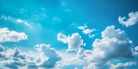 Poster - Vibrant summer blue sky with fluffy clouds creates a dreamy atmosphere, showcasing the beauty of a clear blue sky and the serenity that comes with a summer s day filled with blue sky.