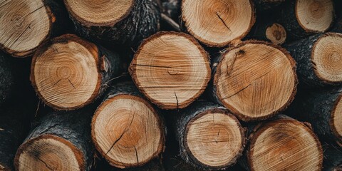 Leinwandbilder - A collection of cut wood logs stacked in a natural setting, showcasing the beauty of wood logs in a forest environment. This image highlights the texture and arrangement of wood logs.
