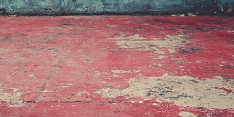 Poster - Vintage red paint adorns a concrete floor, showcasing a unique vintage red paint texture that adds character and charm, perfect for backgrounds and design projects featuring vintage aesthetics.