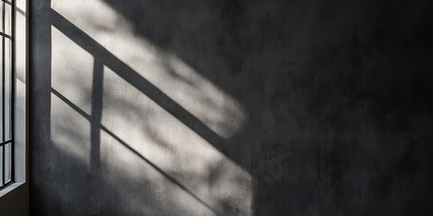 Fototapete - Shadow cast from a window creates a striking contrast on a dark grey wall indoors, highlighting the interplay of light and shadow in the space. This shadow adds visual interest to the ambiance.