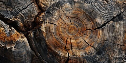 Aufkleber - Closeup of an ancient cut tree showcasing intricate textures and patterns, highlighting the beauty and history of the ancient tree s rings and surface details for a stunning background.