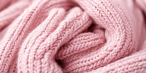 Poster - Close up of pink knitted fabric showcasing its intricate texture. This pink knitted fabric serves as a vibrant background, highlighting its unique texture and soft appearance. Perfect for design use.