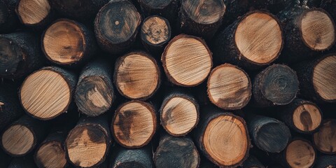Leinwandbilder - A collection of cut wood logs stacked in a natural setting, showcasing the beauty of wood logs in a forest environment. This image highlights the texture and arrangement of wood logs.