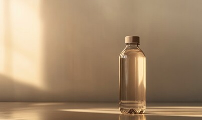 Canvas Print - A clear bottle of water sits on a table