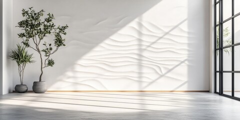 Poster - White wall featuring a textured structure, showcasing a harmonious design of white color on a plaster wall, ideal for minimalist and contemporary aesthetic preferences.