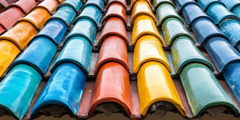 Poster - The vibrant colors and neat arrangement of the ceramic roof create an uplifting ambiance. The ceramic roof s bright hues and organized structure enhance the overall aesthetic appeal.