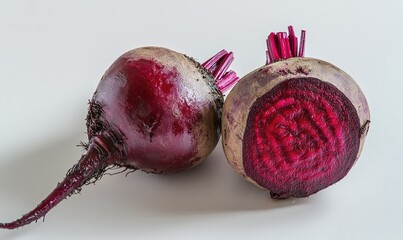 Poster - Two purple beets are on a white surface