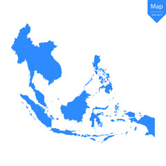 Wall Mural - Blue map of Southeast Asia isolated on white background. Vector illustration eps10.	
