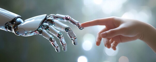 Poster - Robot hand touching human hand: artificial intelligence and human connection