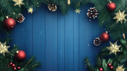 Wall Mural - christmas decoration on blue wooden background
