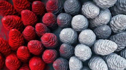 Wall Mural - christmas postcard tamplate from the decor of painted cones in red and gray and free copy space for 