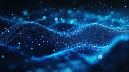 Wall Mural - creative digital blue wave interface on blurry wallpaper. technology and ai concept. 3d rendering