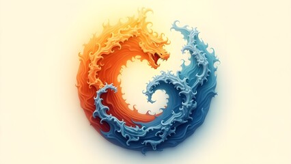 Wall Mural - A yin-yang concept of fire and water swirling together in harmony