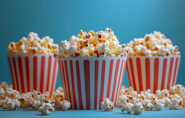 Striped popcorn buckets n classic red and white buckets.