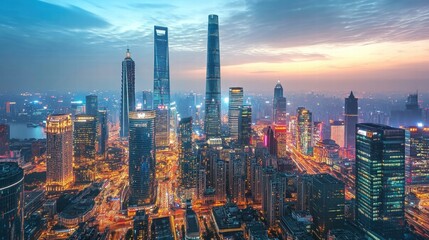 shanghai skyline at dusk