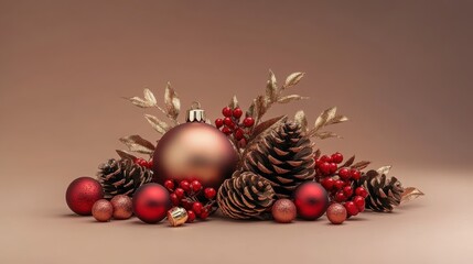 Wall Mural - christmas postcard mockup with free copy space for text and new year decor from red and brown christ