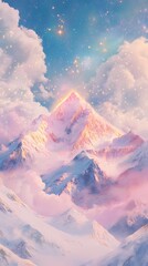 Watercolor pink and blue landscape illustration poster background