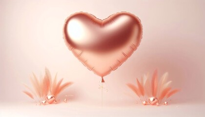 Wall Mural - heart shaped rose gold balloon on white background