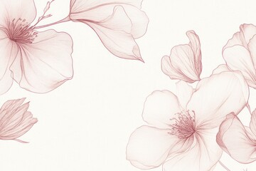 Delicate blush pink floral sketch, blossom line art, botanical illustration on white background.