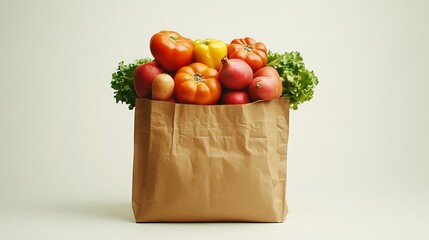 Wall Mural - Photo of a paper bag full of fresh fruits and vegetables